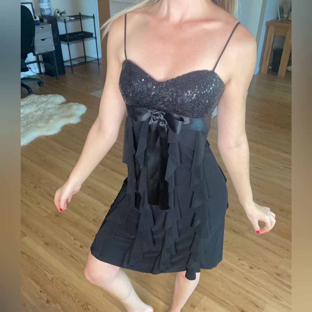 Black ruffle & sequin dress